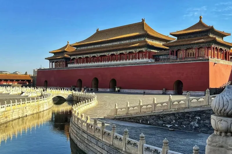A gate tower across the curving Golden Water River